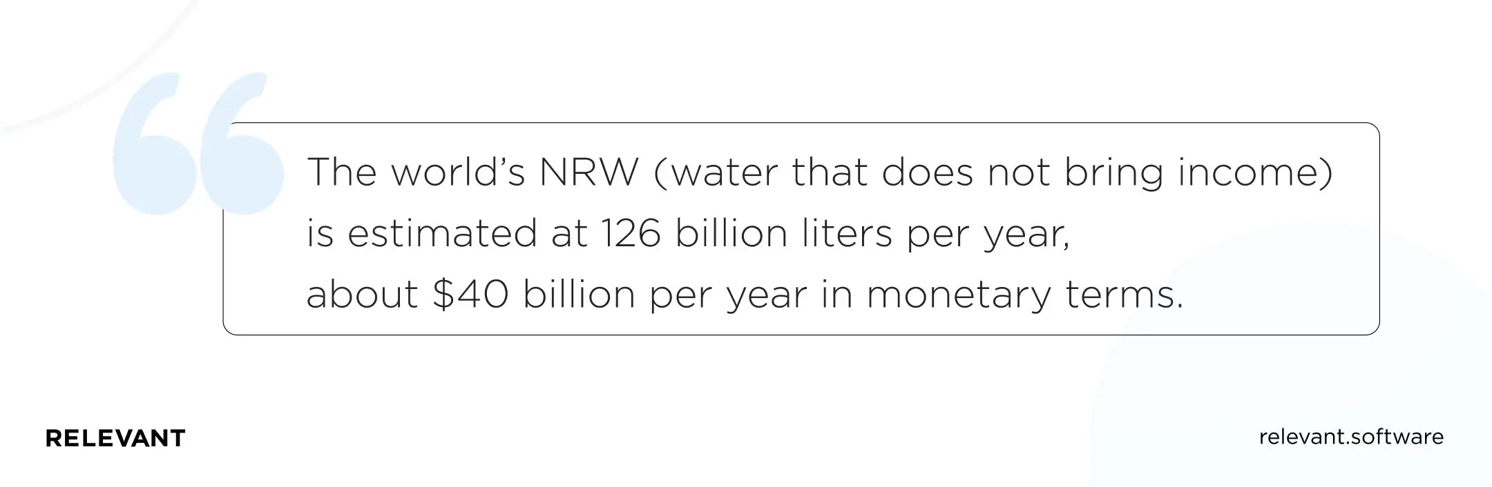 The world’s NRW (water that does not bring income) is estimated at 126 billion liters per year, about $40 billion per year in monetary terms.