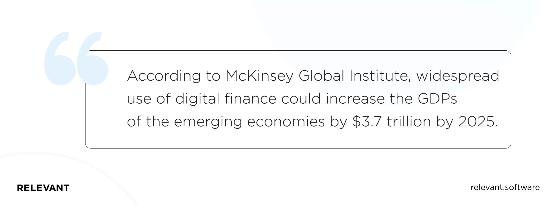 According to McKinsey Global Institute, widespread use of digital finance could increase the GDPs of the emerging economies by $3.7 trillion by 2025.
