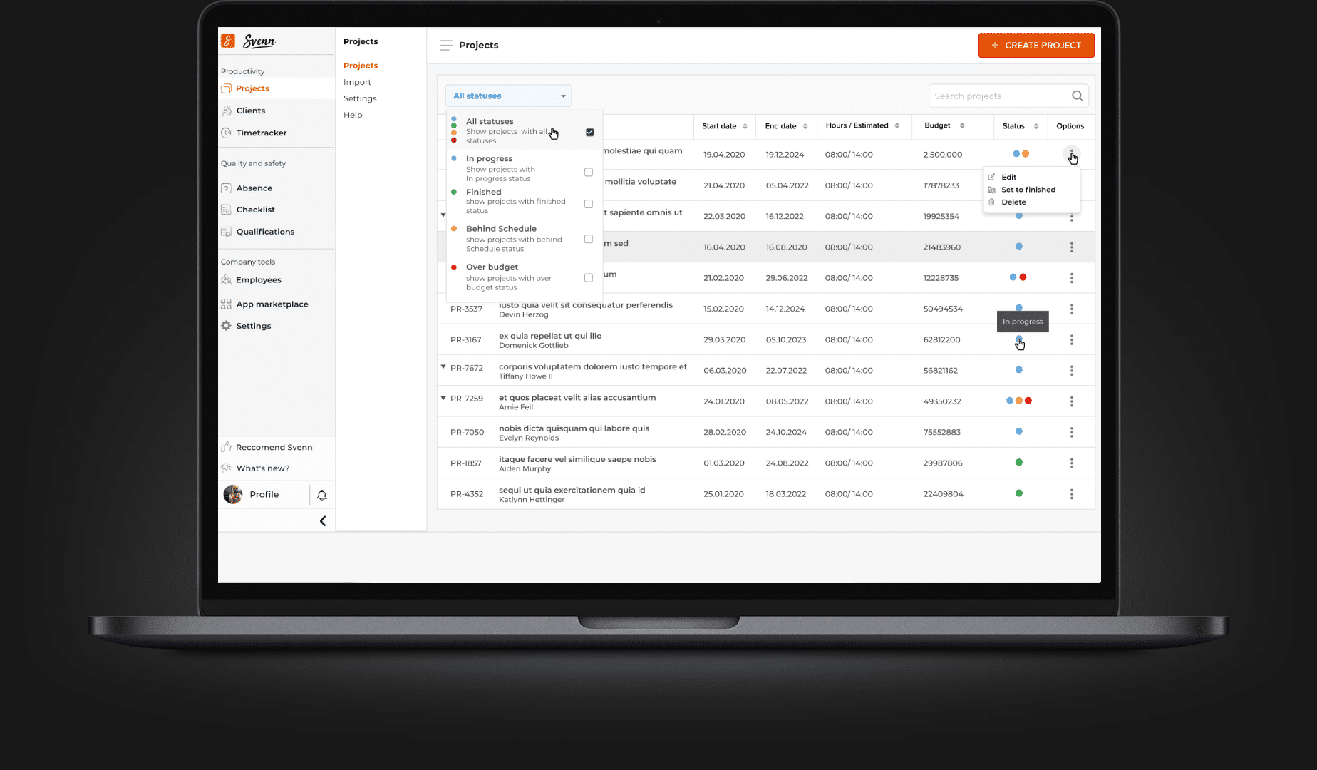 Time tracking software dashboard