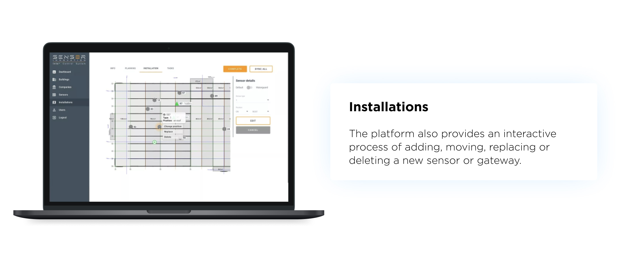 Sensor Innovation - Water Leakage Detection Software - Installations feature