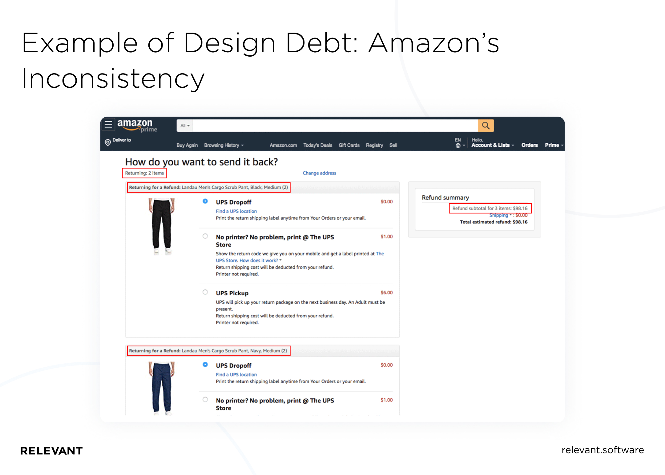 Example of Design Debt: Amazon’s Inconsistency