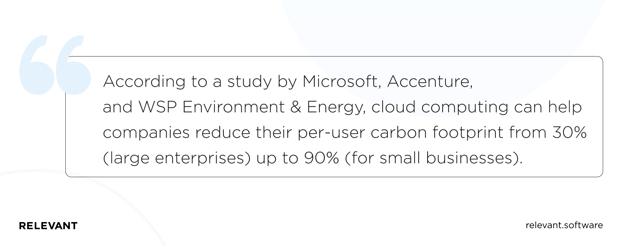 According to a study by Microsoft, Accenture, and WSP Environment & Energy, cloud computing can help companies reduce their per-user carbon footprint from 30% (large enterprises) up to 90% (for small businesses).