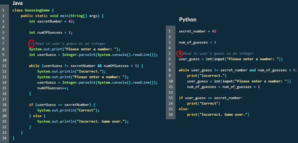 Difference between Java and Python 